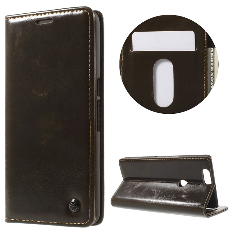 CASEME Oil Wax Flip Wallet Leather Stand Cover for Huawei Nexus 6P - Brown-1