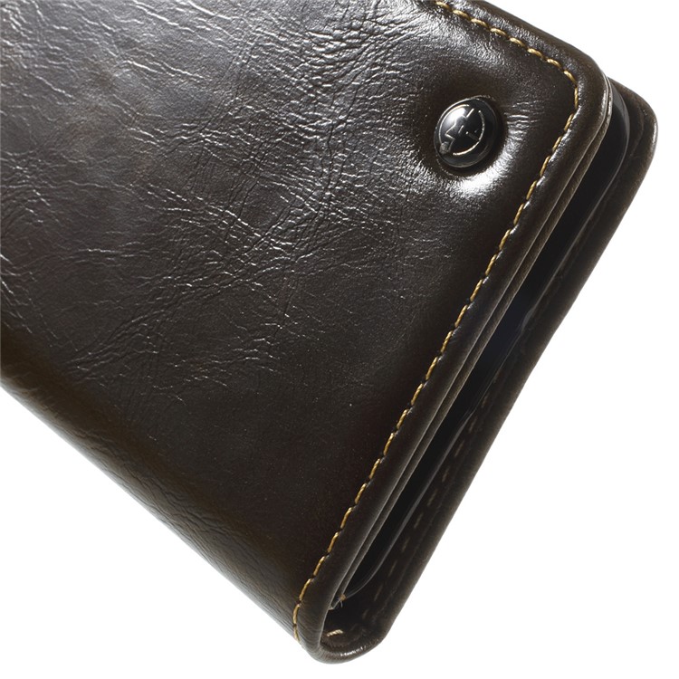 CASEME Oil Wax Flip Wallet Leather Stand Cover for Huawei Nexus 6P - Brown-10