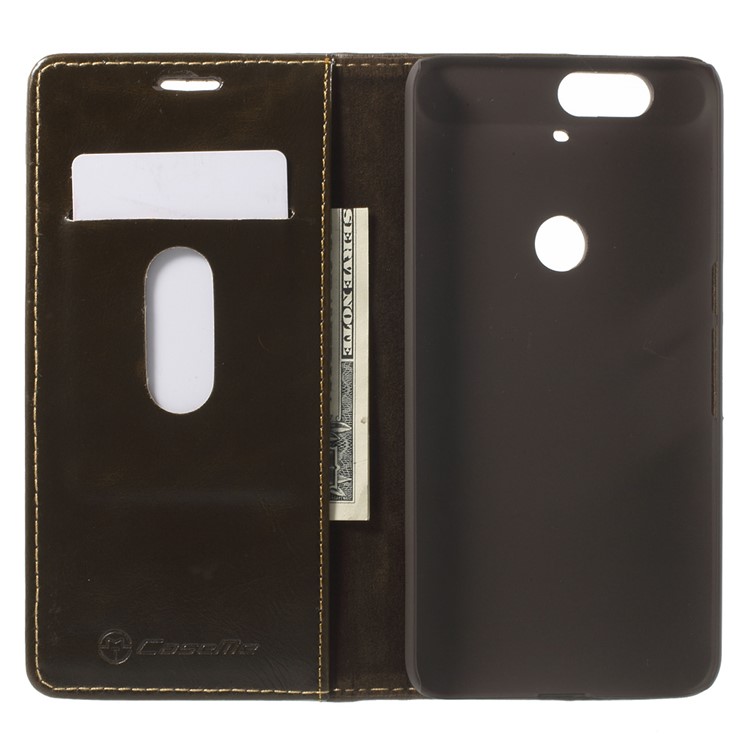 CASEME Oil Wax Flip Wallet Leather Stand Cover for Huawei Nexus 6P - Brown-5