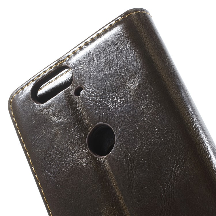 CASEME Oil Wax Flip Wallet Leather Stand Cover for Huawei Nexus 6P - Brown-8