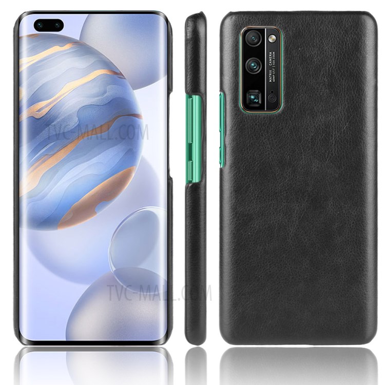 Litchi Skin Case PU Leather Coated PC Hard Shell for Honor 30 Pro - Black-1
