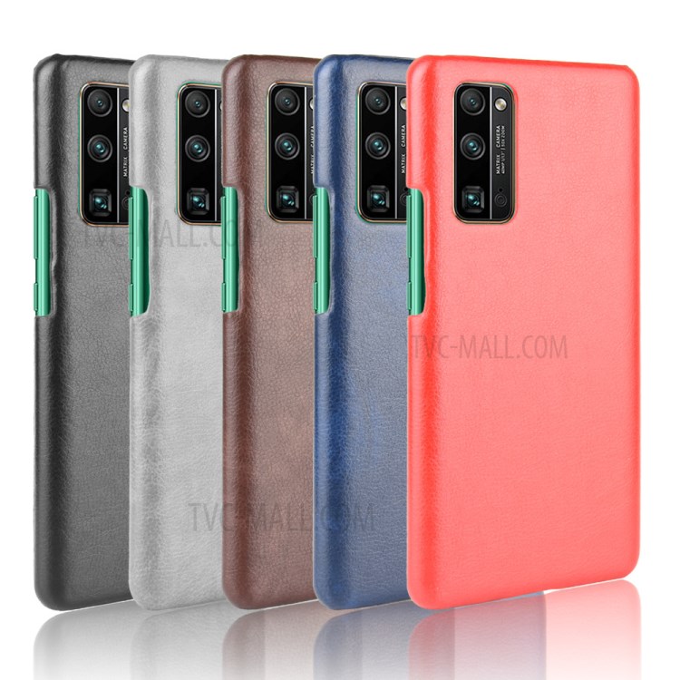 Litchi Skin Case PU Leather Coated PC Hard Shell for Honor 30 Pro - Black-6