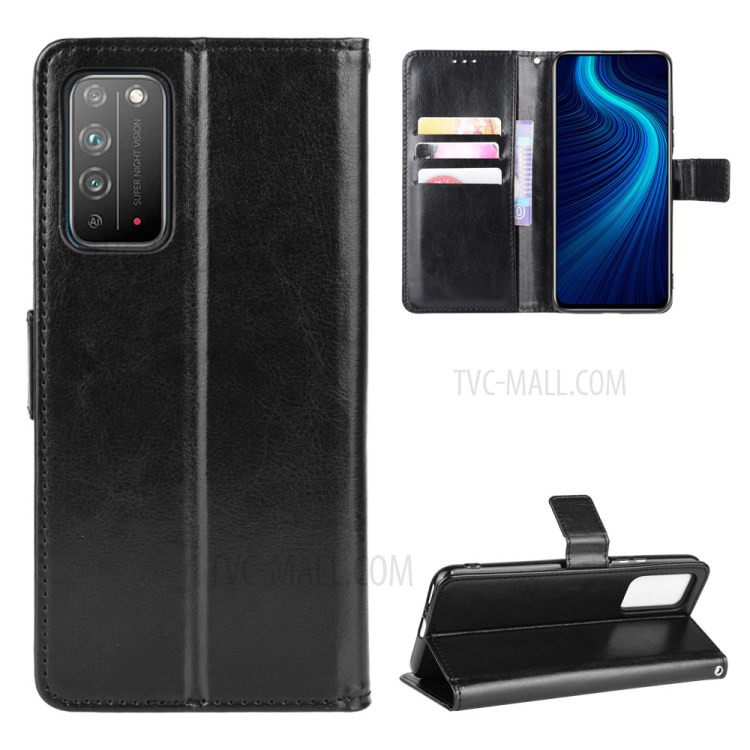 Crazy Horse Texture Soft Leather Case with Strap for Honor X10 5G - Black-1