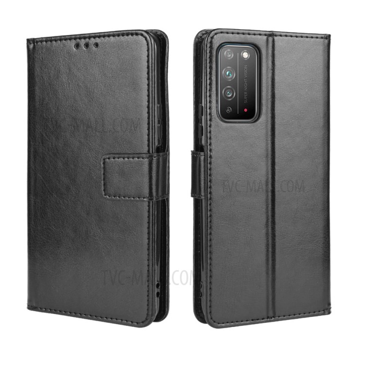 Crazy Horse Texture Soft Leather Case with Strap for Honor X10 5G - Black-2