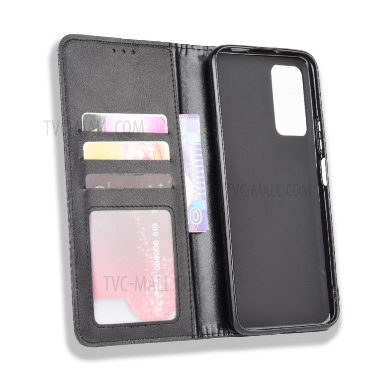 Magnetic Snap Retro Leather Case with Wallet Stand Shell for Honor X10 5G - Black-4