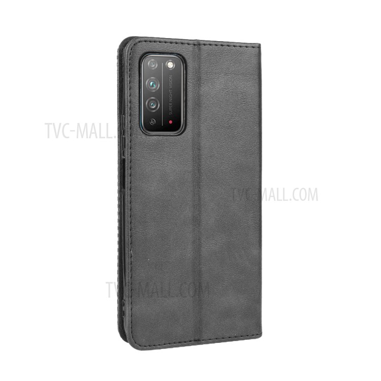Magnetic Snap Retro Leather Case with Wallet Stand Shell for Honor X10 5G - Black-7