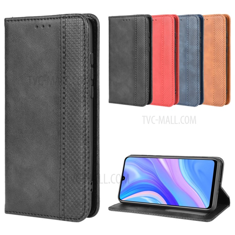Auto-absorbed Vintage PU Leather Wallet Protection Cover for Huawei Y8p/ Enjoy 10s - Black-11