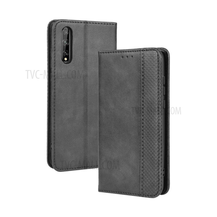 Auto-absorbed Vintage PU Leather Wallet Protection Cover for Huawei Y8p/ Enjoy 10s - Black-2
