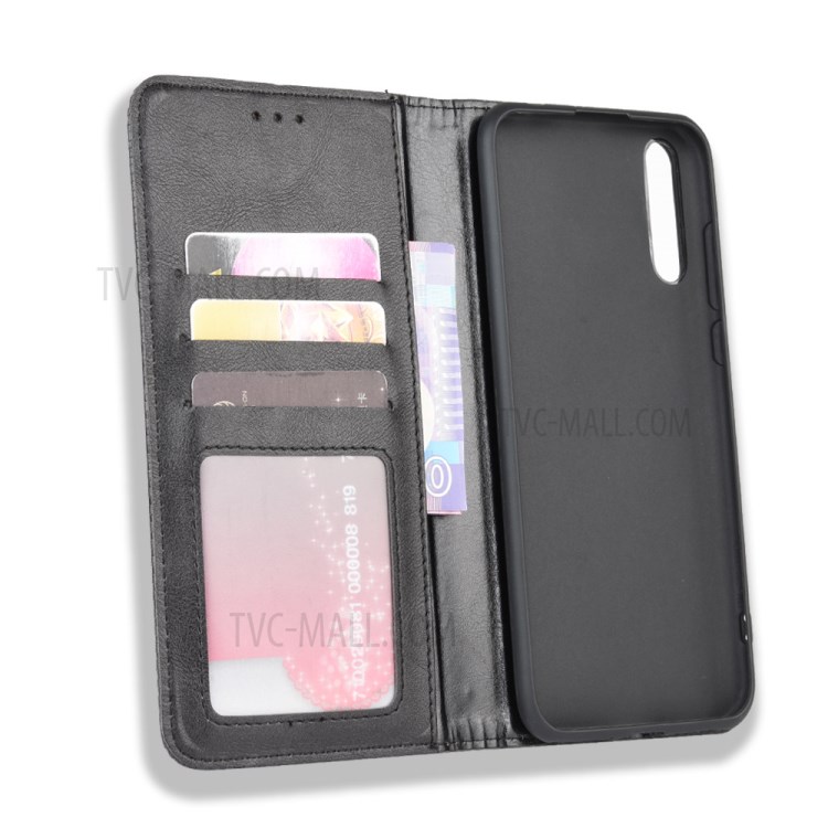 Auto-absorbed Vintage PU Leather Wallet Protection Cover for Huawei Y8p/ Enjoy 10s - Black-4