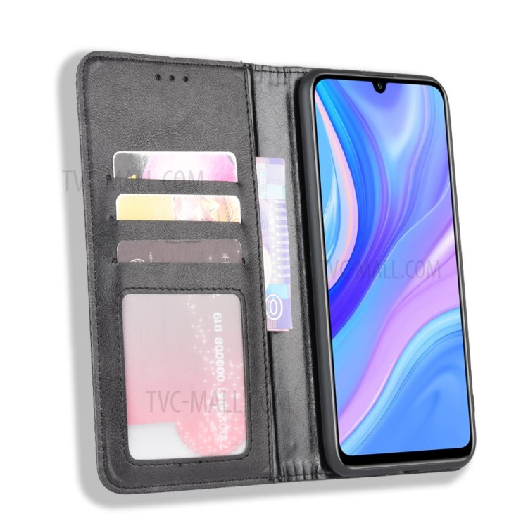 Auto-absorbed Vintage PU Leather Wallet Protection Cover for Huawei Y8p/ Enjoy 10s - Black-5