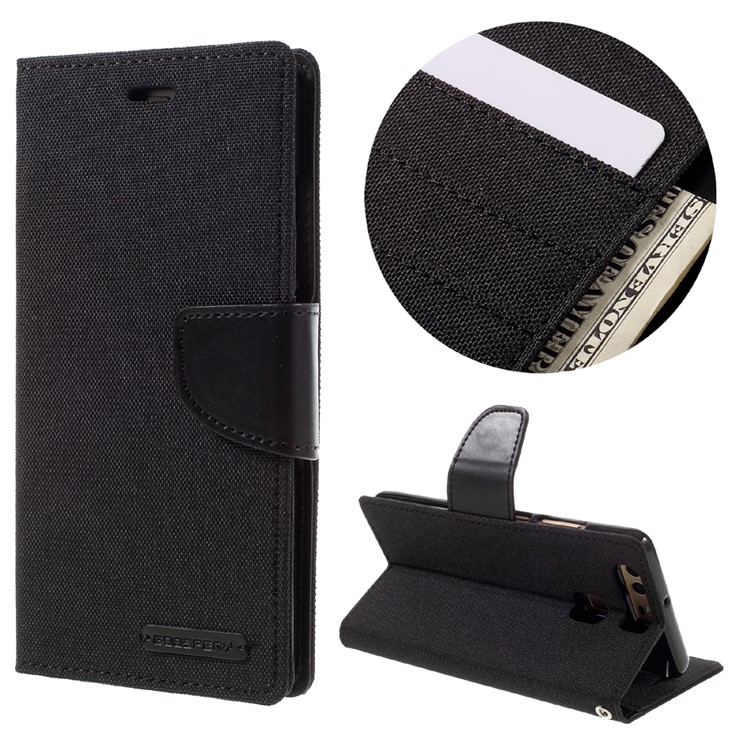 MERCURY GOOSPERY Canvas Wallet Stand Leather Case for Huawei P9 - Black-1
