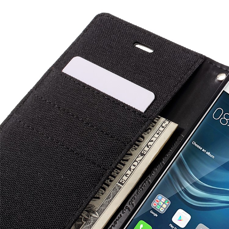 MERCURY GOOSPERY Canvas Wallet Stand Leather Case for Huawei P9 - Black-10