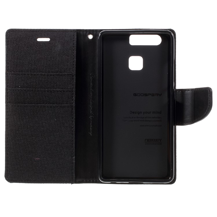 MERCURY GOOSPERY Canvas Wallet Stand Leather Case for Huawei P9 - Black-11