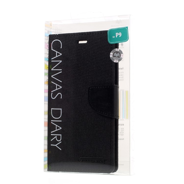 MERCURY GOOSPERY Canvas Wallet Stand Leather Case for Huawei P9 - Black-12