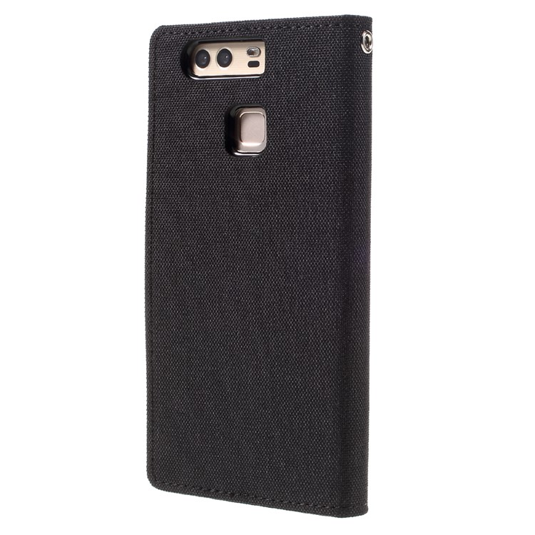 MERCURY GOOSPERY Canvas Wallet Stand Leather Case for Huawei P9 - Black-2