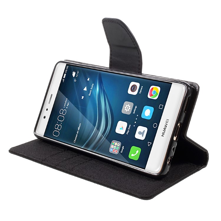 MERCURY GOOSPERY Canvas Wallet Stand Leather Case for Huawei P9 - Black-4