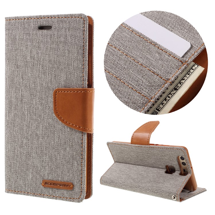MERCURY GOOSPERY Canvas Wallet Stand Leather Cover for Huawei P9 - Grey-1