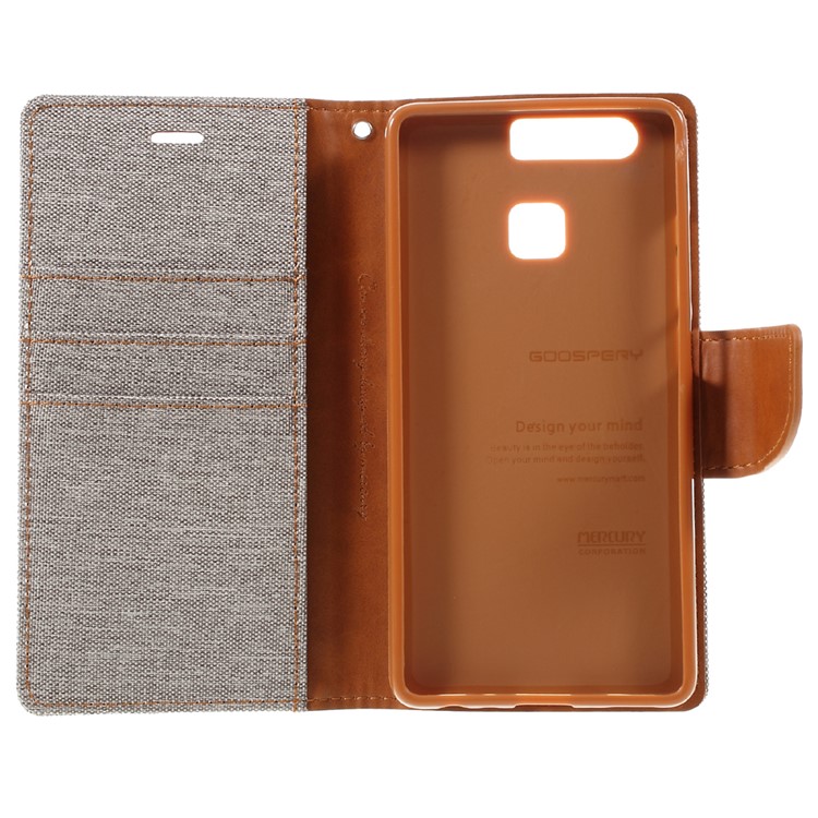 MERCURY GOOSPERY Canvas Wallet Stand Leather Cover for Huawei P9 - Grey-11