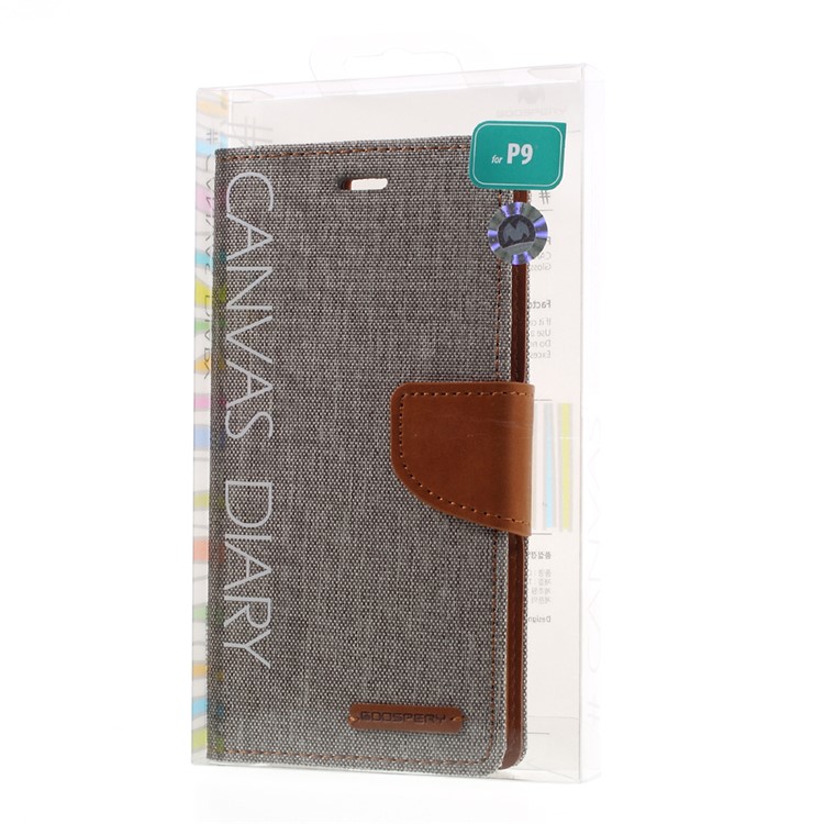 MERCURY GOOSPERY Canvas Wallet Stand Leather Cover for Huawei P9 - Grey-12