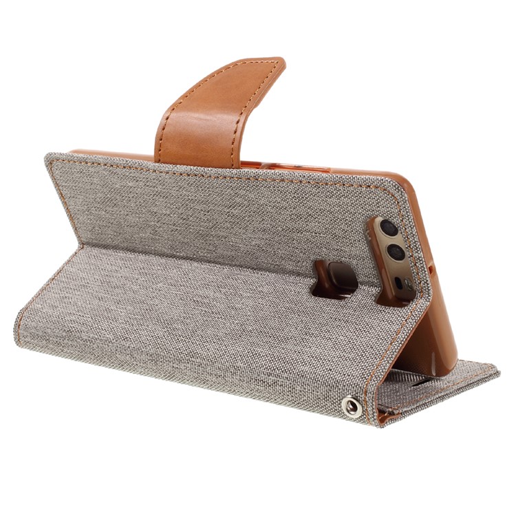 MERCURY GOOSPERY Canvas Wallet Stand Leather Cover for Huawei P9 - Grey-5