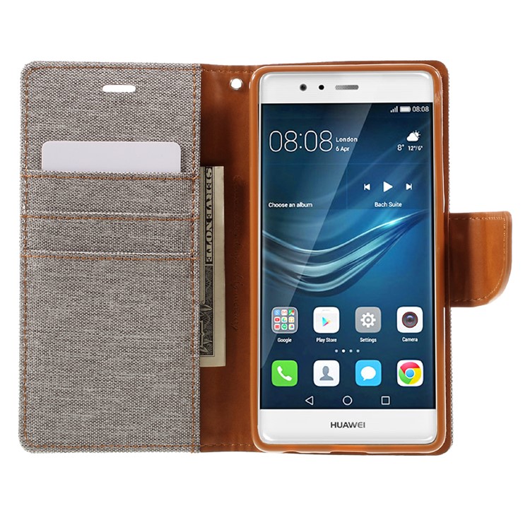 MERCURY GOOSPERY Canvas Wallet Stand Leather Cover for Huawei P9 - Grey-6