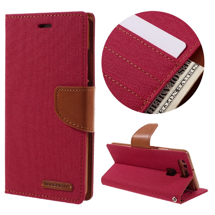 MERCURY GOOSPERY Canvas Wallet Stand Leather Shell for Huawei P9 - Red-1