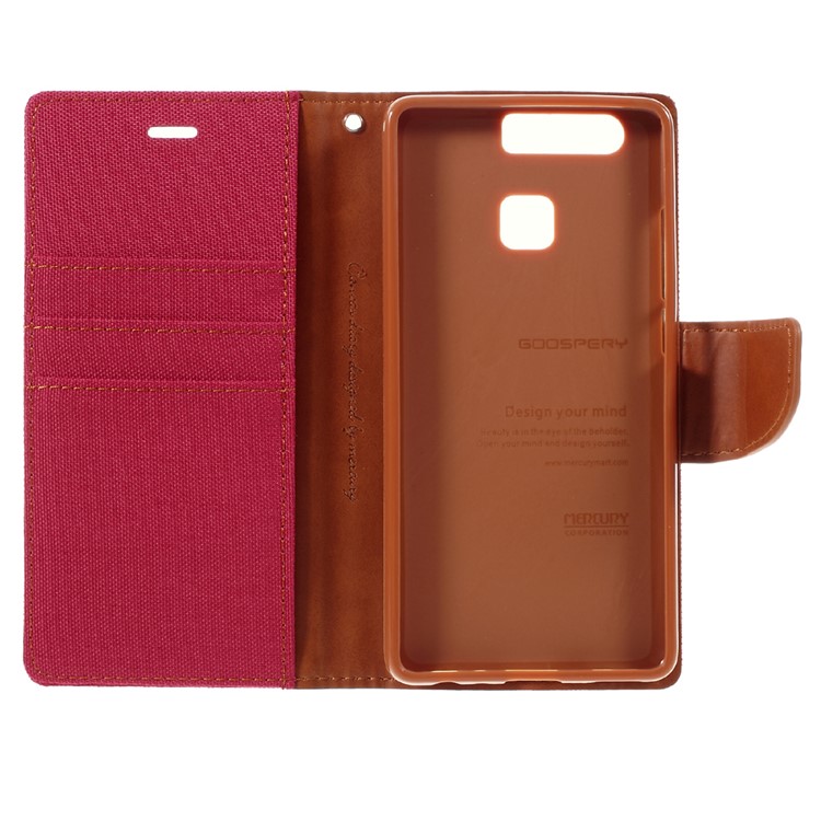 MERCURY GOOSPERY Canvas Wallet Stand Leather Shell for Huawei P9 - Red-10