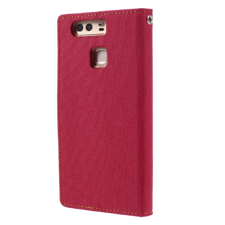 MERCURY GOOSPERY Canvas Wallet Stand Leather Shell for Huawei P9 - Red-2
