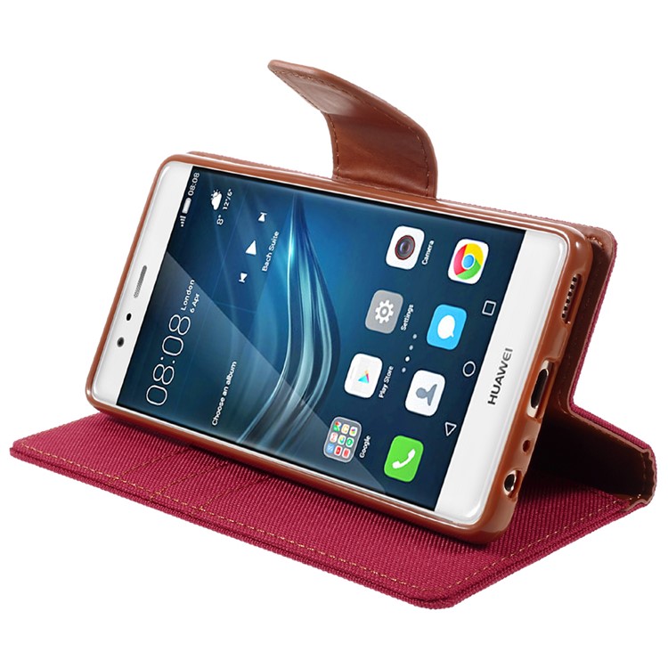 MERCURY GOOSPERY Canvas Wallet Stand Leather Shell for Huawei P9 - Red-4