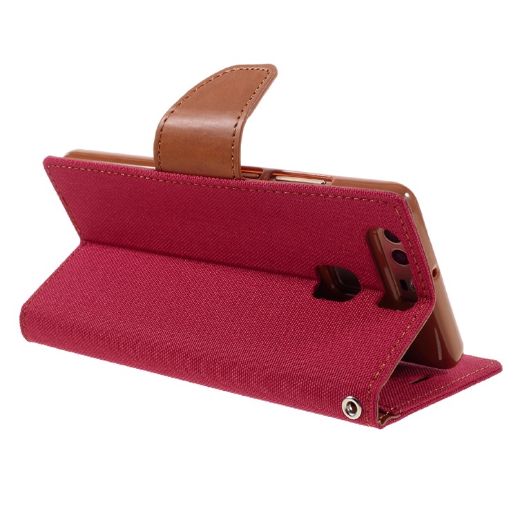MERCURY GOOSPERY Canvas Wallet Stand Leather Shell for Huawei P9 - Red-5