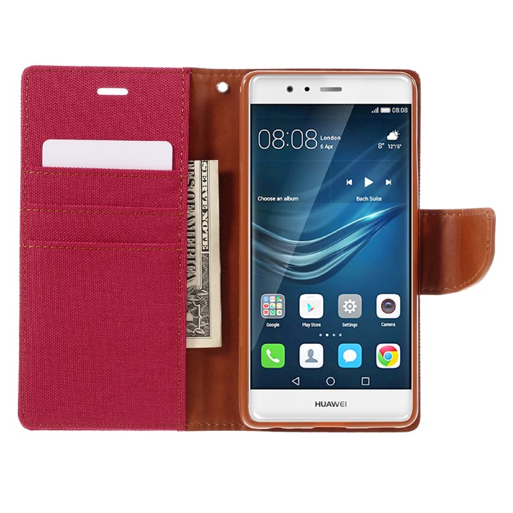MERCURY GOOSPERY Canvas Wallet Stand Leather Shell for Huawei P9 - Red-6