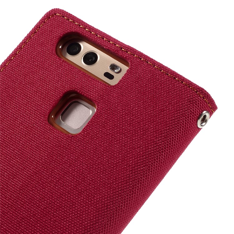 MERCURY GOOSPERY Canvas Wallet Stand Leather Shell for Huawei P9 - Red-8