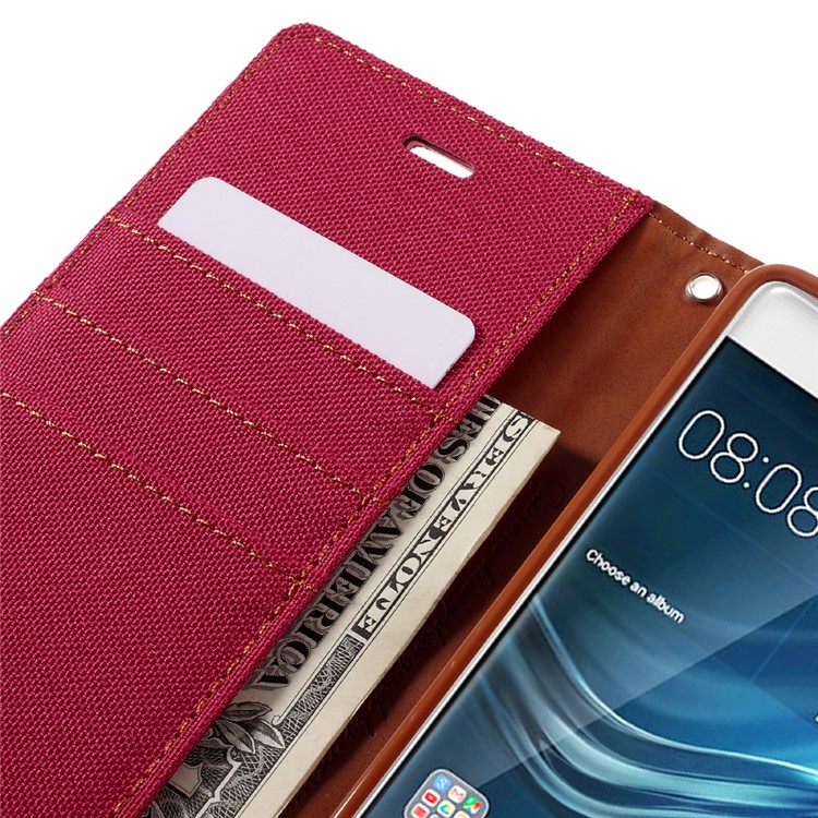 MERCURY GOOSPERY Canvas Wallet Stand Leather Shell for Huawei P9 - Red-9