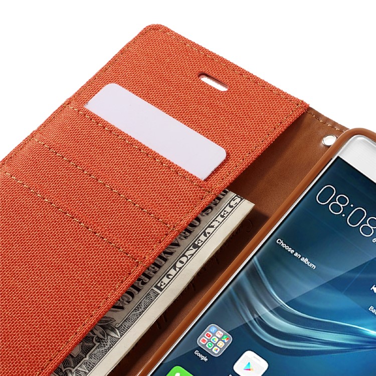 MERCURY GOOSPERY Canvas Wallet Leather Phone Case for Huawei P9 - Orange-10