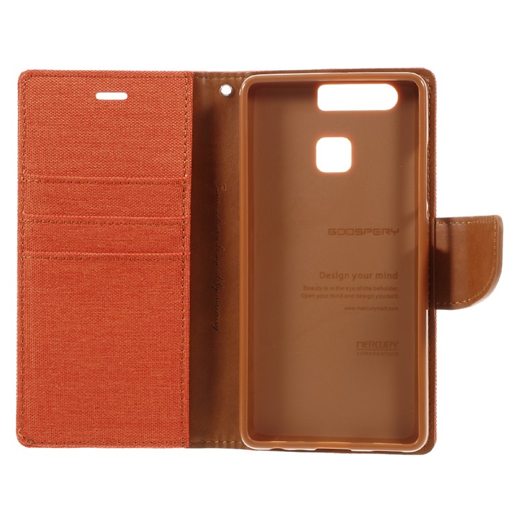 MERCURY GOOSPERY Canvas Wallet Leather Phone Case for Huawei P9 - Orange-11