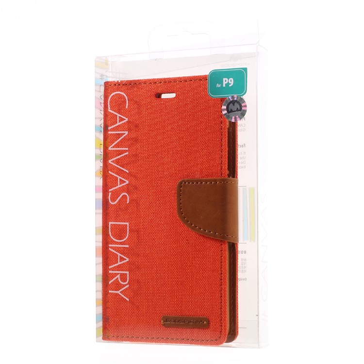 MERCURY GOOSPERY Canvas Wallet Leather Phone Case for Huawei P9 - Orange-12