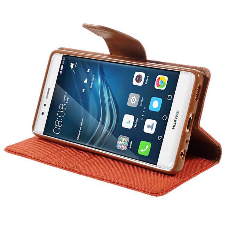 MERCURY GOOSPERY Canvas Wallet Leather Phone Case for Huawei P9 - Orange-4