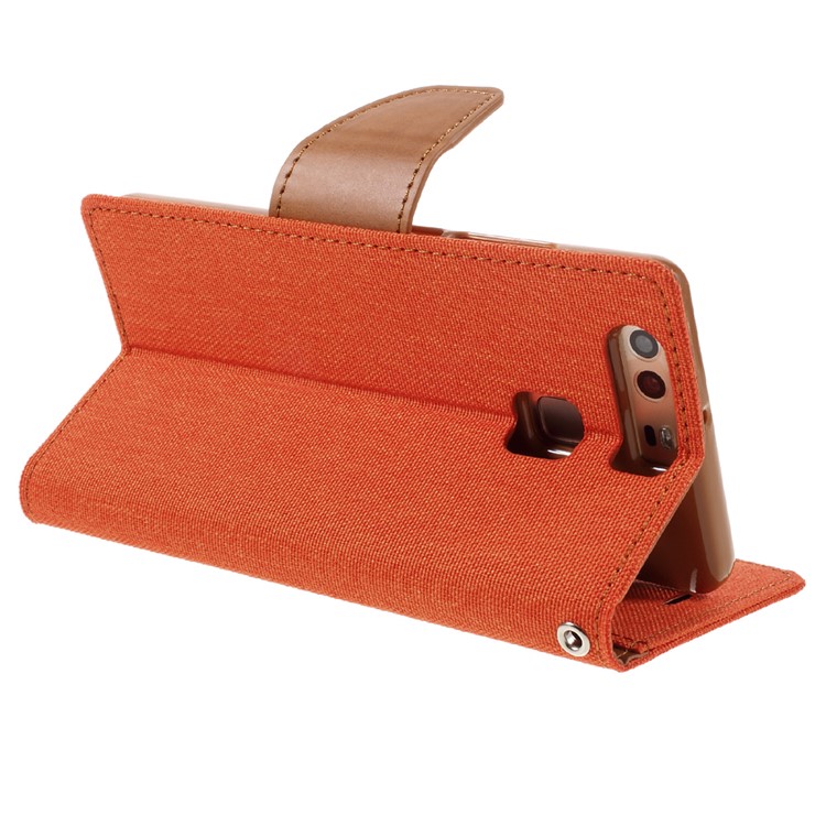 MERCURY GOOSPERY Canvas Wallet Leather Phone Case for Huawei P9 - Orange-5