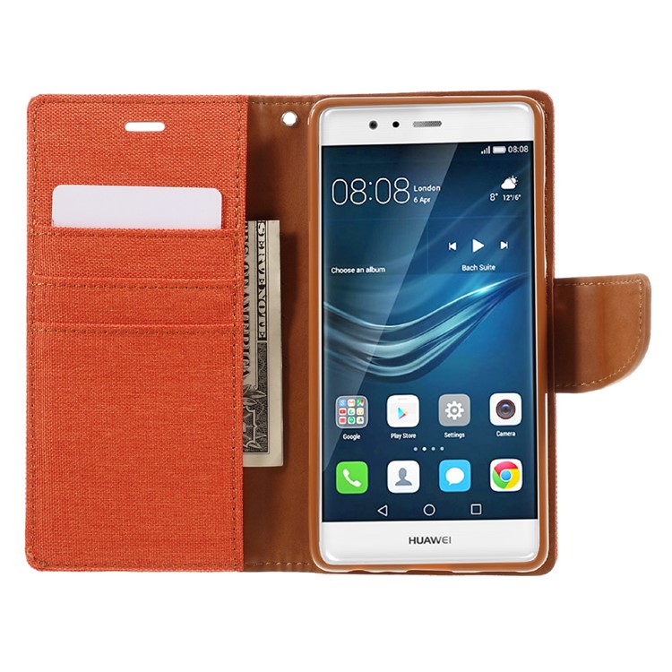 MERCURY GOOSPERY Canvas Wallet Leather Phone Case for Huawei P9 - Orange-6