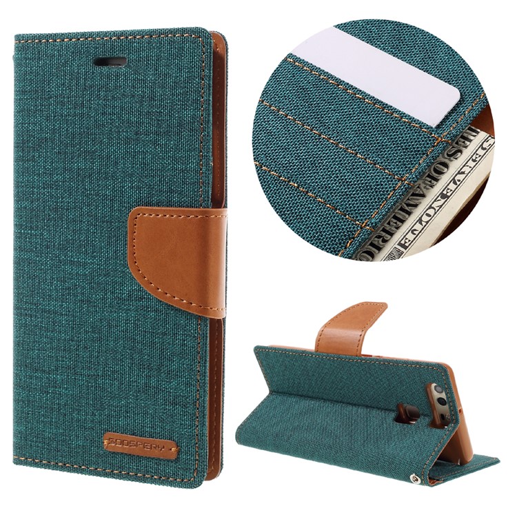 MERCURY GOOSPERY Canvas Wallet Flip Leather Case for Huawei P9 - Green-1