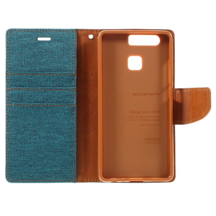 MERCURY GOOSPERY Canvas Wallet Flip Leather Case for Huawei P9 - Green-10