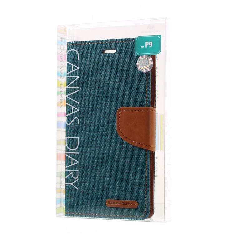 MERCURY GOOSPERY Canvas Wallet Flip Leather Case for Huawei P9 - Green-11