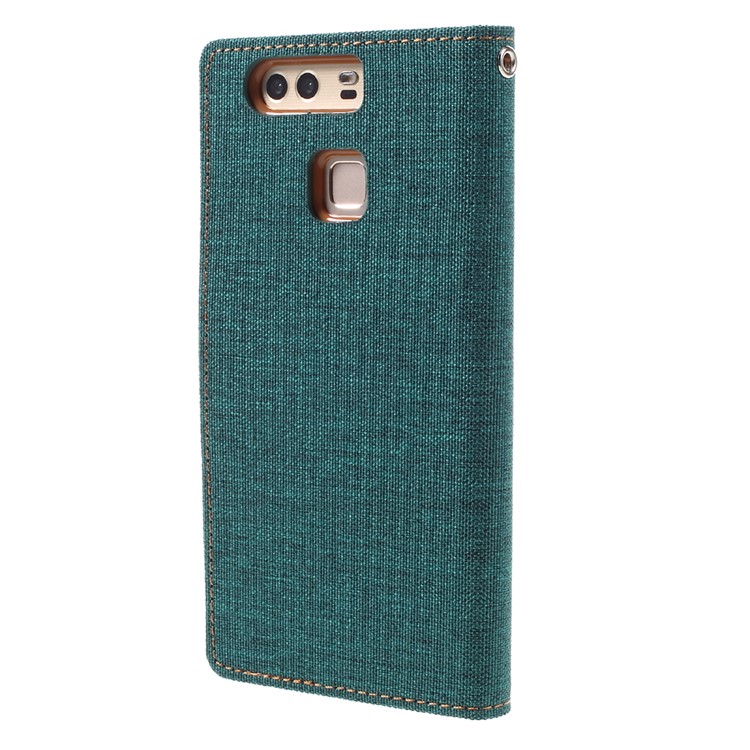 MERCURY GOOSPERY Canvas Wallet Flip Leather Case for Huawei P9 - Green-2