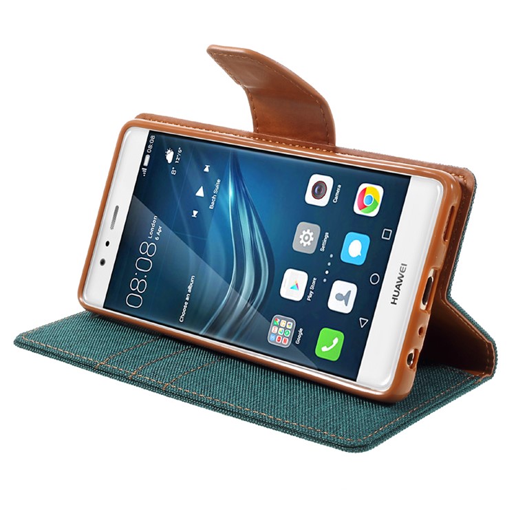 MERCURY GOOSPERY Canvas Wallet Flip Leather Case for Huawei P9 - Green-4