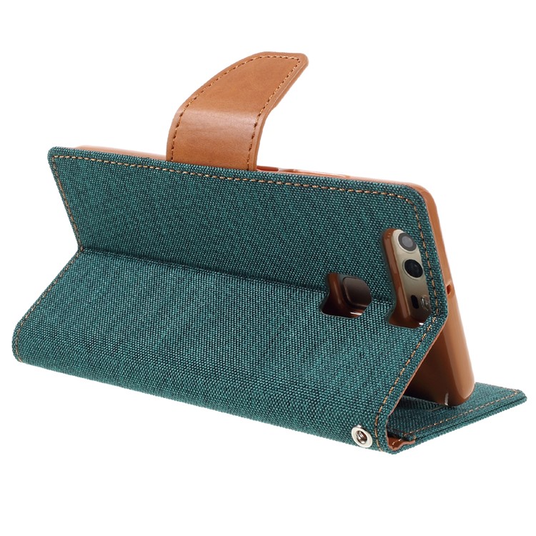 MERCURY GOOSPERY Canvas Wallet Flip Leather Case for Huawei P9 - Green-5