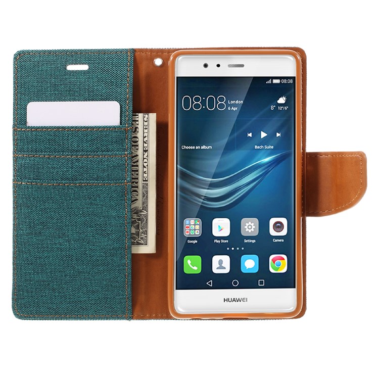 MERCURY GOOSPERY Canvas Wallet Flip Leather Case for Huawei P9 - Green-6