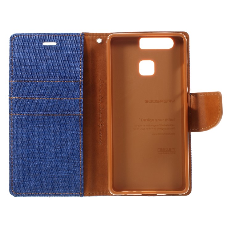 MERCURY GOOSPERY Canvas Wallet Protective Leather Case for Huawei P9 - Baby Blue-10