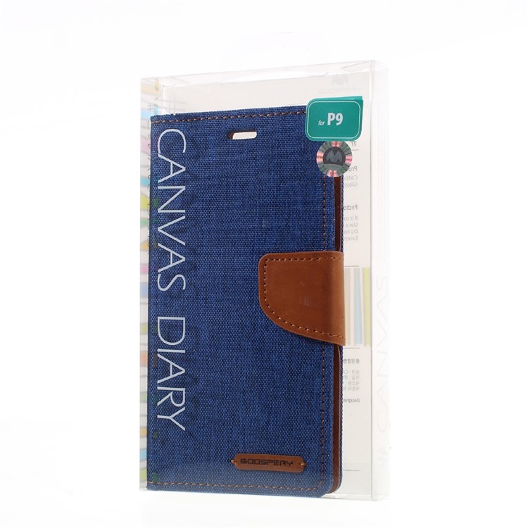 MERCURY GOOSPERY Canvas Wallet Protective Leather Case for Huawei P9 - Baby Blue-11