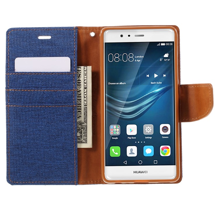 MERCURY GOOSPERY Canvas Wallet Protective Leather Case for Huawei P9 - Baby Blue-6