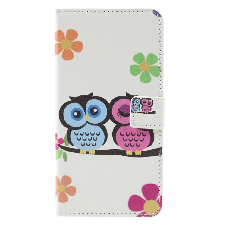 Colorful Pattern Flip Leather Wallet Phone Case for Huawei Honor 5A - Owl Couple-3